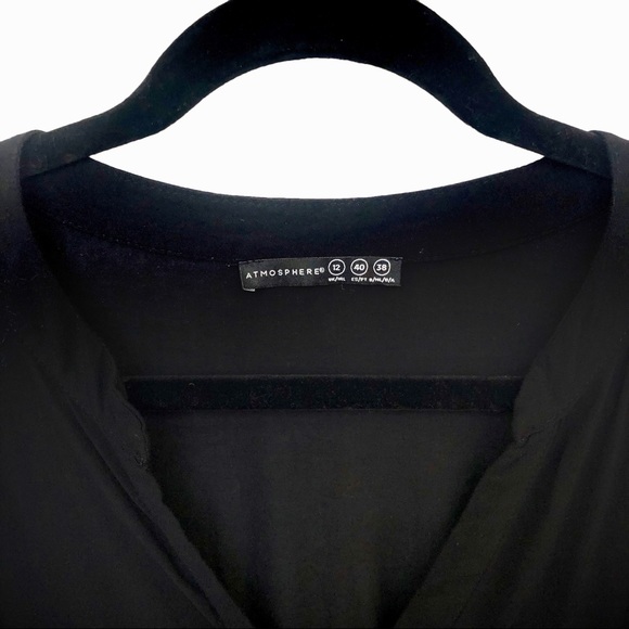 V-NECK BUTTON-DOWN BLOUSE / SHIRT (BLACK) - Picture 3 of 6